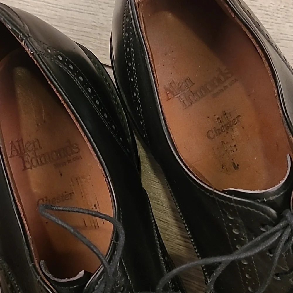 ALLEN‎ EDMONDS Chester Oxford Black Leather Sz 12 C Mens Wingtip Dress Shoes